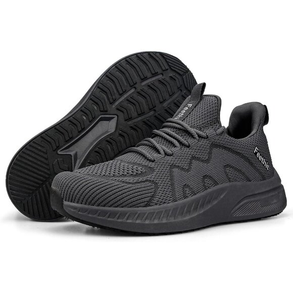 Feethit Women Dark Grey Lightweight Wide Mesh Workout Sneakers For Tennis Gym - Picture 5 of 6